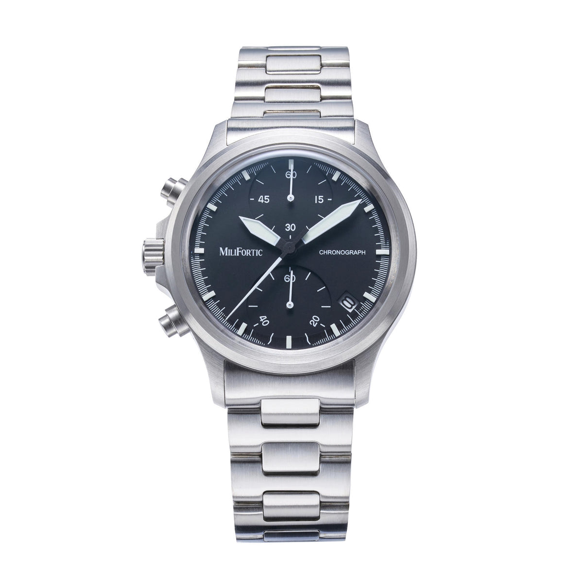 QM39M136 left-handed chronograph with crown and pushers at 9 o'clock