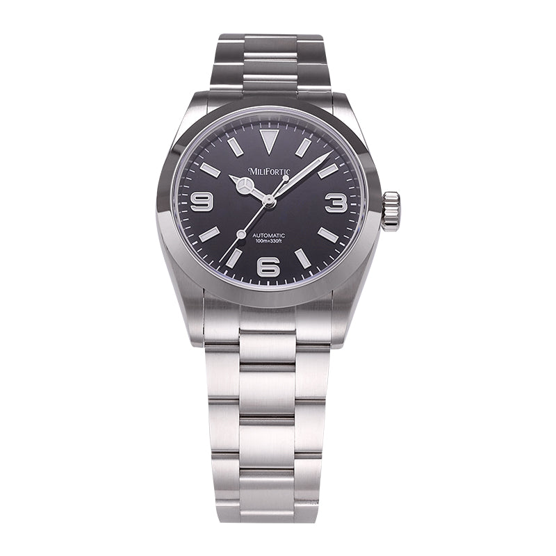 Explorer homage watch with stainless steel case and strap